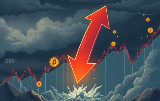 A chart showing a sharp XRP price drop, illustrating crucial crypto market volatility and the impact of profit-taking.