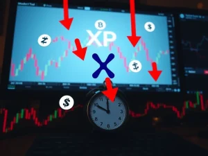 An urgent graphic depicting a sharp XRP price drop, signaling a potential crypto selloff on July 30th.