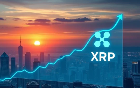 An optimistic chart showing XRP's potential surge to $5 by 2025, driven by regulatory clarity and institutional adoption, highlighting the bullish XRP price prediction.