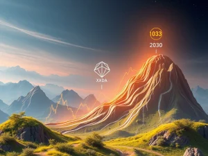 A futuristic chart showing explosive XRP price prediction growth towards $48, alongside strong surges for Cardano ADA and Solana SOL by 2030.