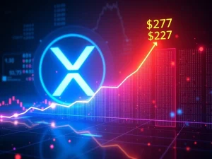 A chart depicting a significant XRP price prediction, with Fibonacci lines pointing towards a $27 target, symbolizing future growth and market analysis.