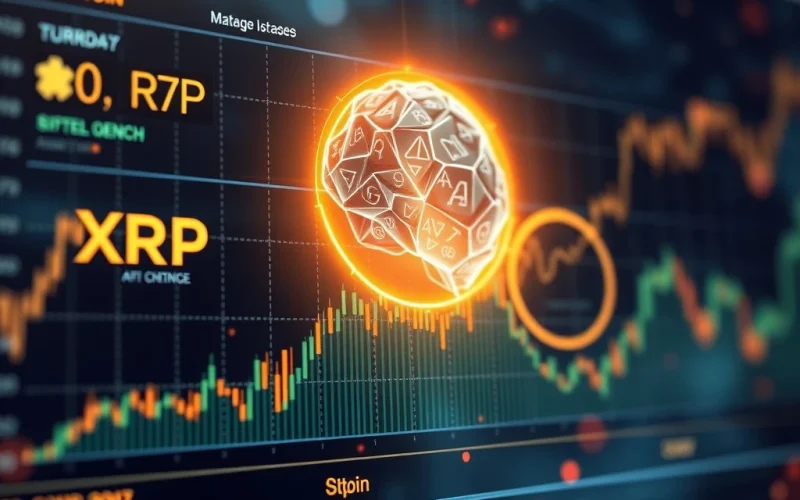 A futuristic display showing Google AI's XRP price prediction and other altcoin forecasts on a digital screen, symbolizing market analysis.