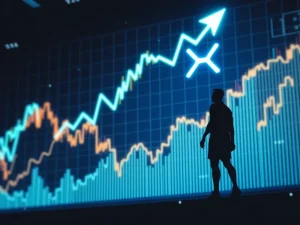 Scottie Pippen looking at an upward trending chart, symbolizing an optimistic XRP price prediction.