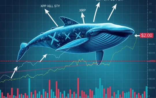 A large digital whale navigating an XRP price chart, representing significant accumulation and the critical $3.00 XRP price prediction battle.