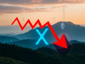 A chart showing a downward trend for XRP price, symbolizing the recent pullback and bearish signals in the crypto market.