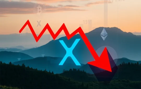 A chart showing a downward trend for XRP price, symbolizing the recent pullback and bearish signals in the crypto market.