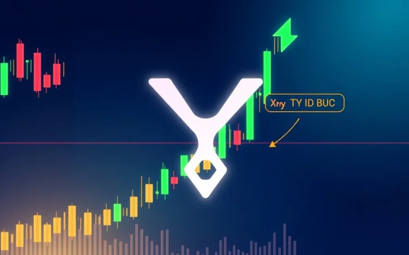A visual representation of an XRP price chart displaying a TD Sequential buy signal, indicating potential for a short-term rally and investor optimism.
