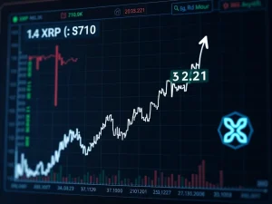 A digital chart showing XRP price challenging a key resistance level, illustrating the current market dynamics for XRP price.