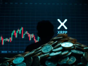 XRP price chart showing a significant drop, symbolizing the impact of Ripple co-founder Chris Larsen's large token sale.