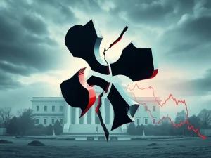 A dramatic visual of XRP price falling after a critical SEC ETF decision, symbolizing crypto market volatility.