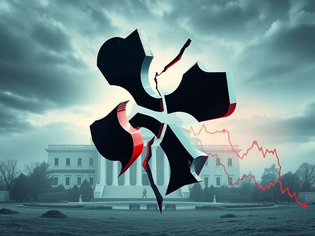 A dramatic visual of XRP price falling after a critical SEC ETF decision, symbolizing crypto market volatility.