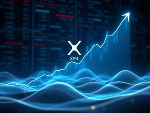 A digital chart visually depicts an explosive XRP price surge towards an $8.44 target, based on detailed Elliott Wave technical analysis.