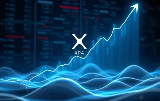A digital chart visually depicts an explosive XRP price surge towards an $8.44 target, based on detailed Elliott Wave technical analysis.