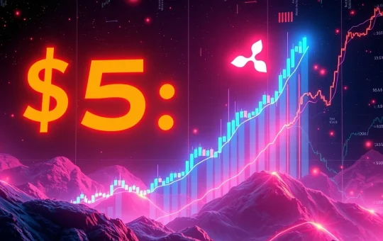 A visual representation of XRP's potential $5 surge, highlighting key technical analysis indicators and a bullish market trend.