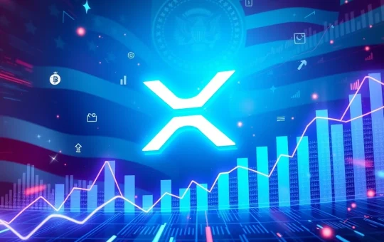A visual representation of XRP gaining momentum, driven by institutional inflows and a positive political climate, signaling an optimistic XRP Price Target.