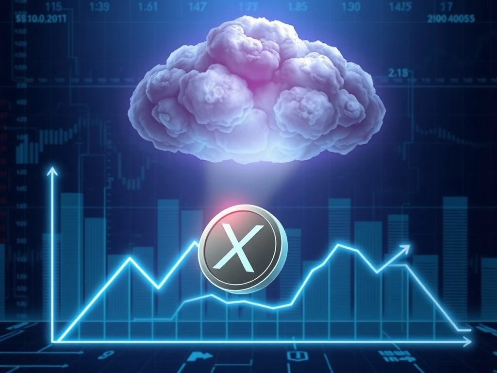 XRP coin sliding down a graph with regulatory risks clouding its outlook