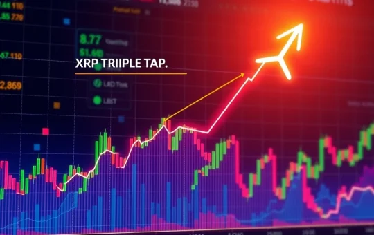 A digital chart showing a significant upward trend for XRP price, highlighting a confirmed triple-tap pattern indicating a strong bullish momentum.