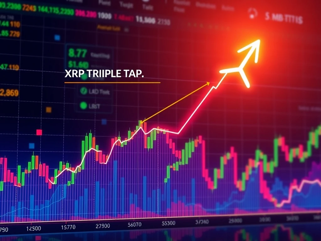 A digital chart showing a significant upward trend for XRP price, highlighting a confirmed triple-tap pattern indicating a strong bullish momentum.