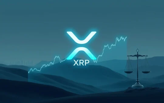 Dynamic XRP price chart showing a surge and drop, with institutional connections and regulatory scales in the background, illustrating XRP's market volatility.