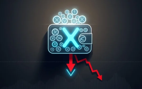 A visual representation of the potential XRP price drop triggered by large whale wallet activity, with caution signs.