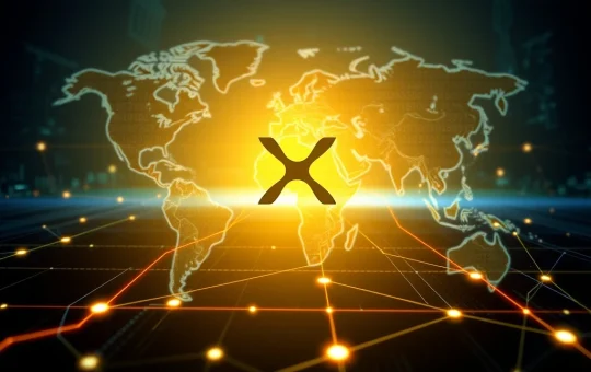 A visual representation of the Ripple blockchain network facilitating secure cross-border payments, highlighting its role in enhancing financial stability.