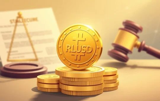 Ripple's RLUSD stablecoin dominating a ranking chart, symbolizing its trusted position and GENIUS Act compliance, impacting XRP demand.