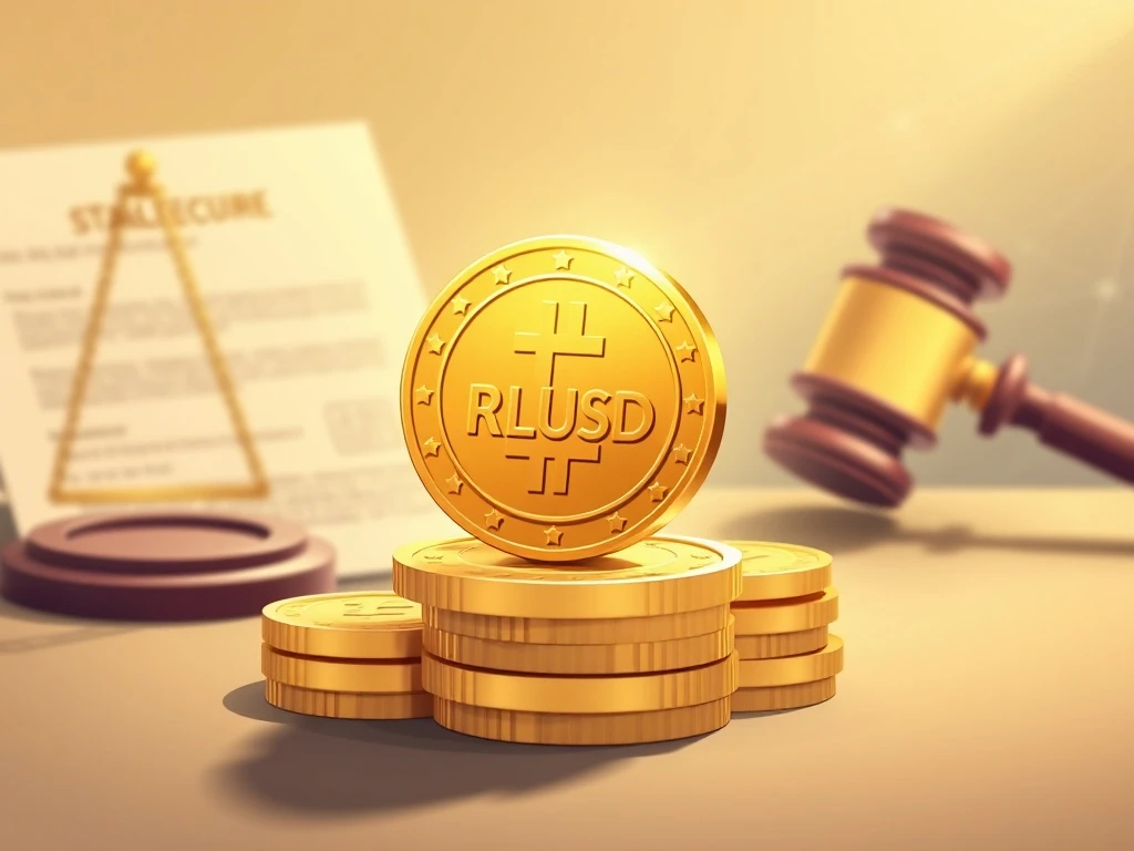Ripple's RLUSD stablecoin dominating a ranking chart, symbolizing its trusted position and GENIUS Act compliance, impacting XRP demand.