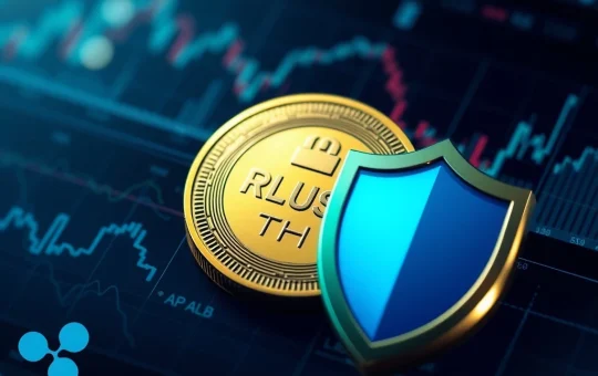 A secure digital coin icon symbolizing Ripple's RLUSD, representing its status as a trusted stablecoin post-GENIUS Act.