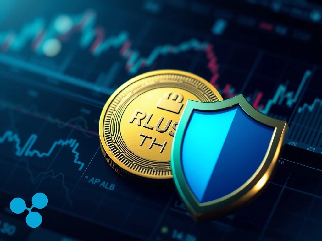 A secure digital coin icon symbolizing Ripple's RLUSD, representing its status as a trusted stablecoin post-GENIUS Act.