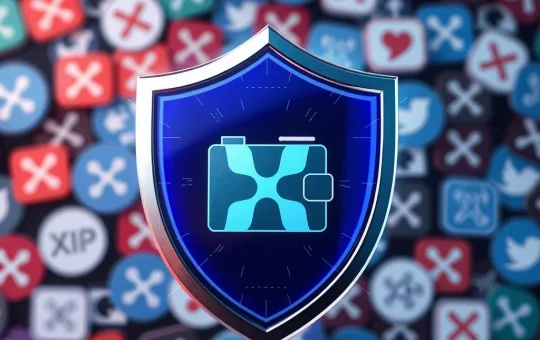 A digital shield protecting users from online phishing and XRP scams, symbolizing crypto security warnings.