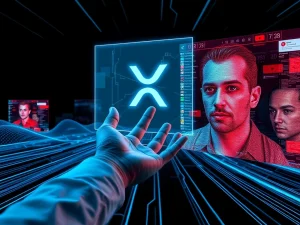 A visual representation of digital security threats targeting XRP, highlighting the danger of AI-enhanced YouTube scams.