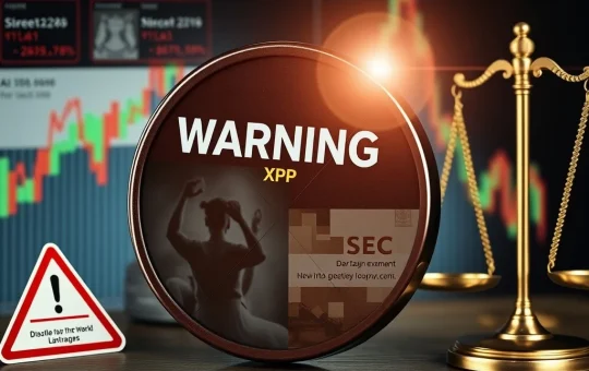 XRP Scams warning with deepfake elements, representing Ripple's urgent alert amidst price volatility and SEC legal battle.