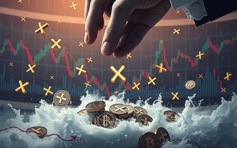 An illustration depicting the potential for significant XRP sell pressure as large amounts of tokens are moved to exchanges, highlighting market volatility.