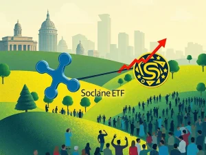 Visualizing the fierce competition between XRP and Solana for crypto ETF inflows, highlighting their distinct market strengths.