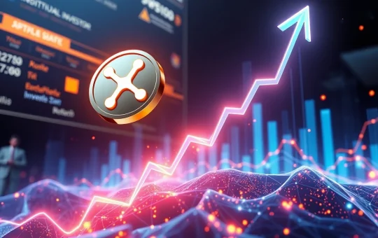 XRP coin surging with glowing graphs symbolizing explosive growth and institutional demand