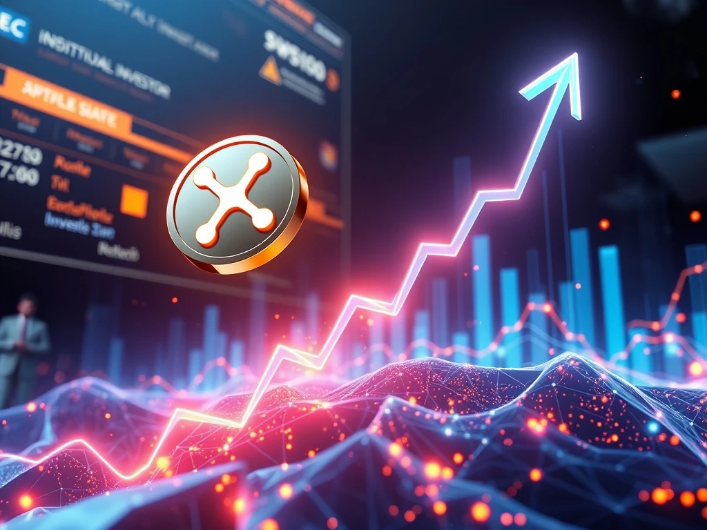 XRP coin surging with glowing graphs symbolizing explosive growth and institutional demand