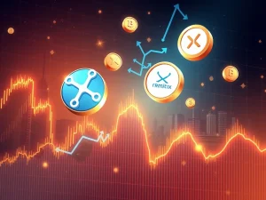 XRP and Remittix tokens surging on a financial chart with institutional investors