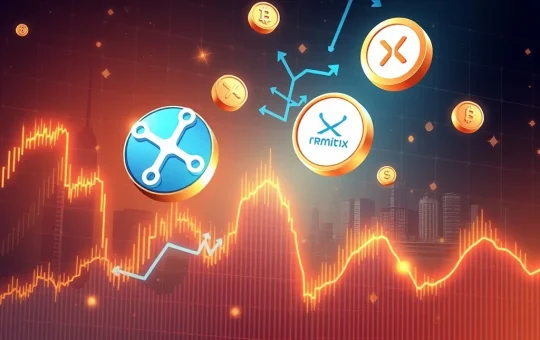 XRP and Remittix tokens surging on a financial chart with institutional investors