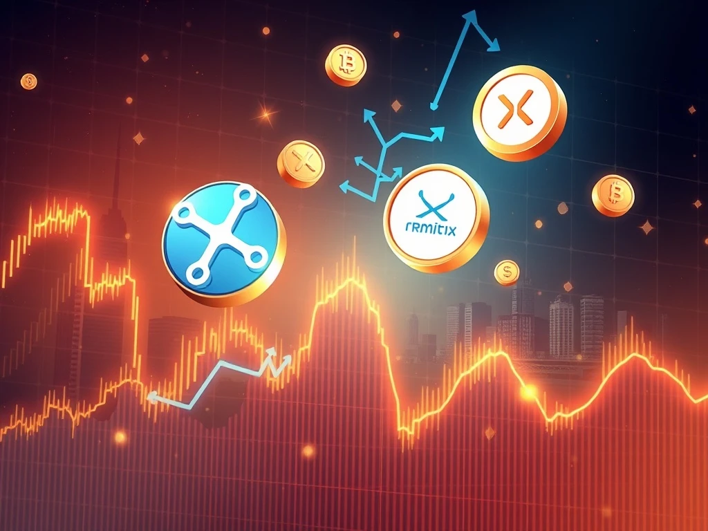 XRP and Remittix tokens surging on a financial chart with institutional investors
