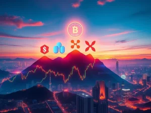 Illustrates the promising future of XRP and other top crypto picks for 2025, highlighting BlockDAG, Solana, and BONK's growth potential.