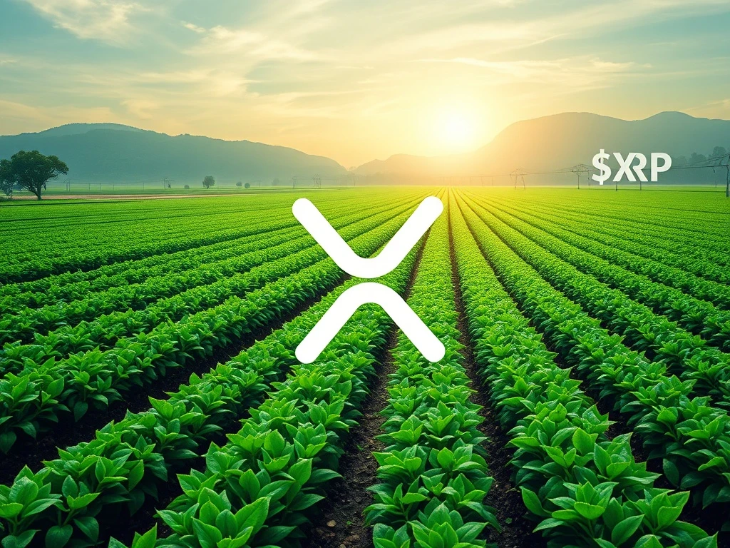 A digital representation of an agtech firm's growth, with XRP symbols integrated into a financial chart, illustrating Nature's Miracle's groundbreaking XRP Treasury program and its impact on corporate crypto adoption.