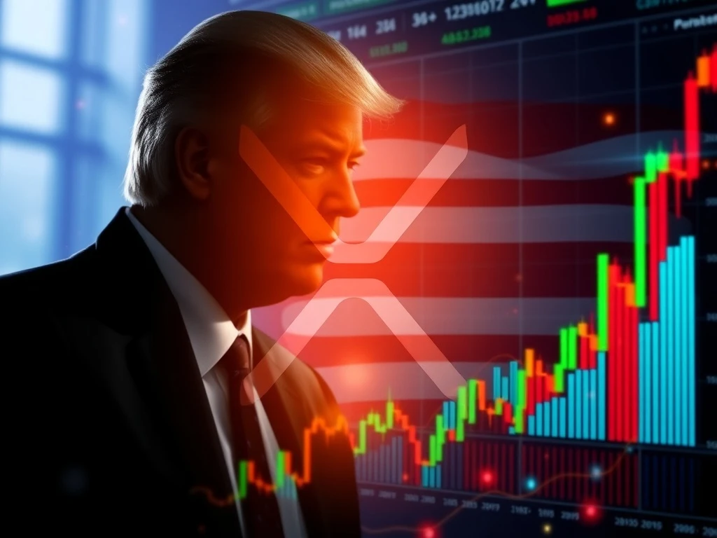 Visualizing the speculative impact of Trump news on XRP's market movements and investor sentiment, focusing on XRP.