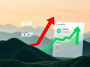 A visual representation of the market contrast between XRP's price drop and WeWake presale's impressive gains, highlighting the shifting crypto investment landscape.