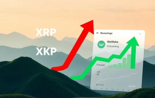 A visual representation of the market contrast between XRP's price drop and WeWake presale's impressive gains, highlighting the shifting crypto investment landscape.