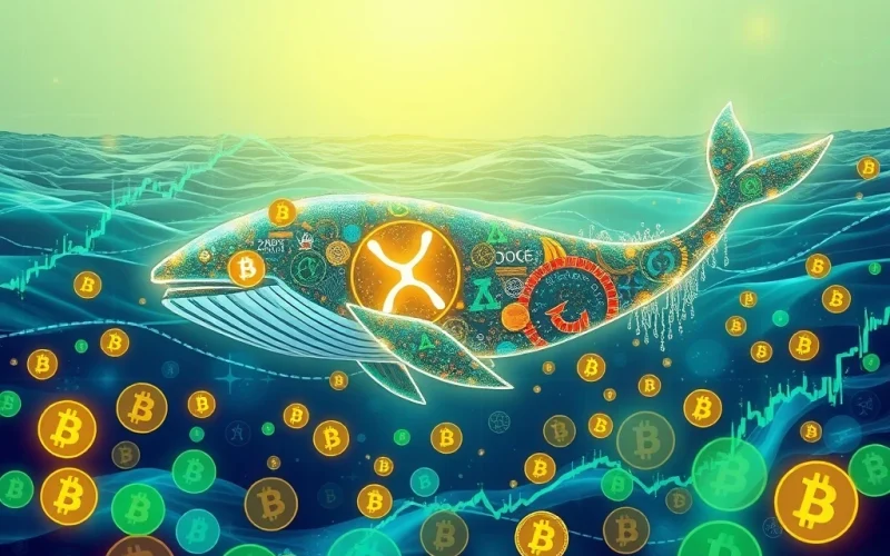 A crypto whale accumulating XRP and DOGE, symbolizing significant XRP whale activity and altcoin market shifts.