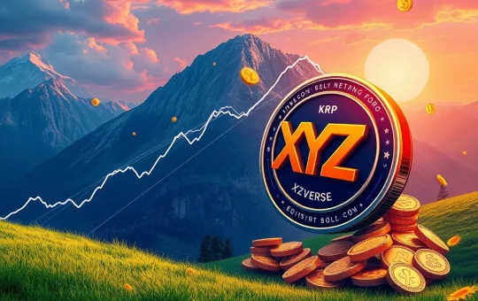 Chart showing XRP news gains alongside a conceptual image of XYZVerse presale tokens, highlighting speculative crypto gains and market potential.