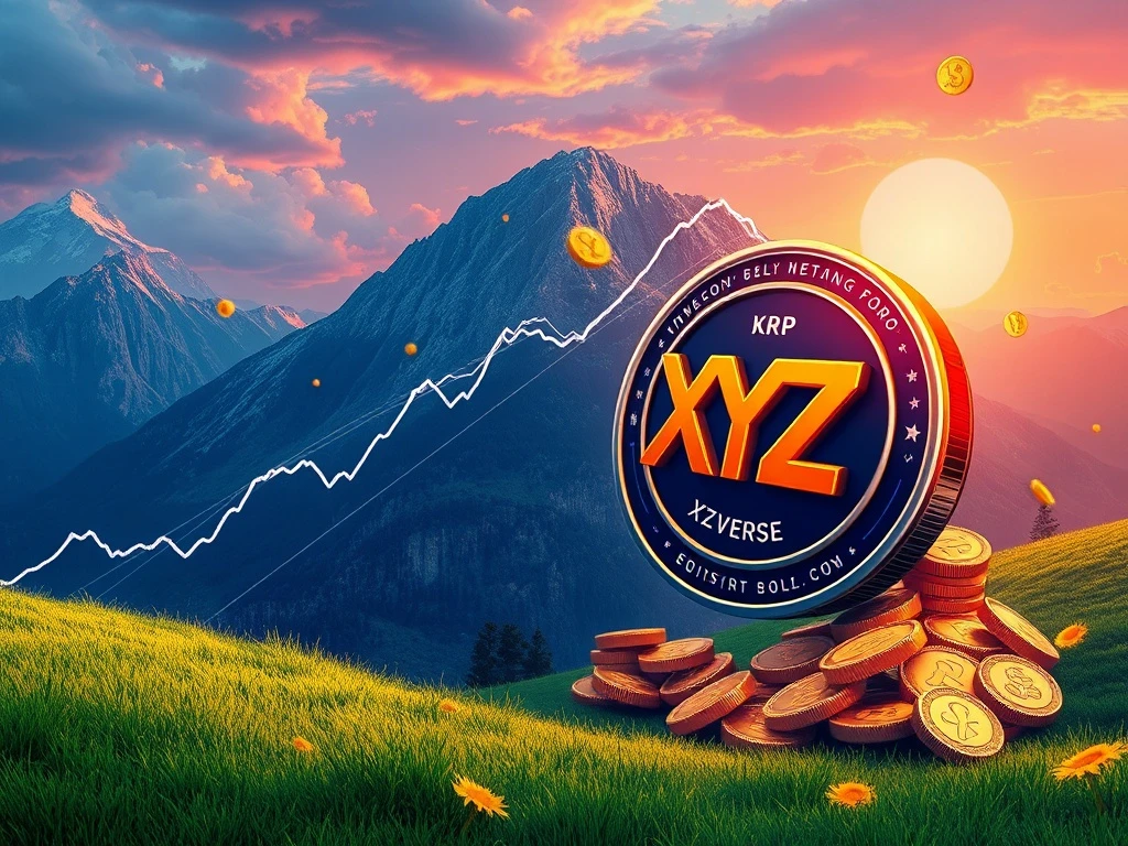 Chart showing XRP news gains alongside a conceptual image of XYZVerse presale tokens, highlighting speculative crypto gains and market potential.