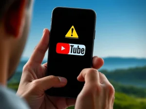 A warning sign over a fake YouTube channel logo, illustrating the urgent Ripple warning about XRP scams targeting holders.