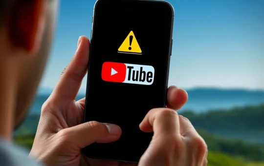 A warning sign over a fake YouTube channel logo, illustrating the urgent Ripple warning about XRP scams targeting holders.