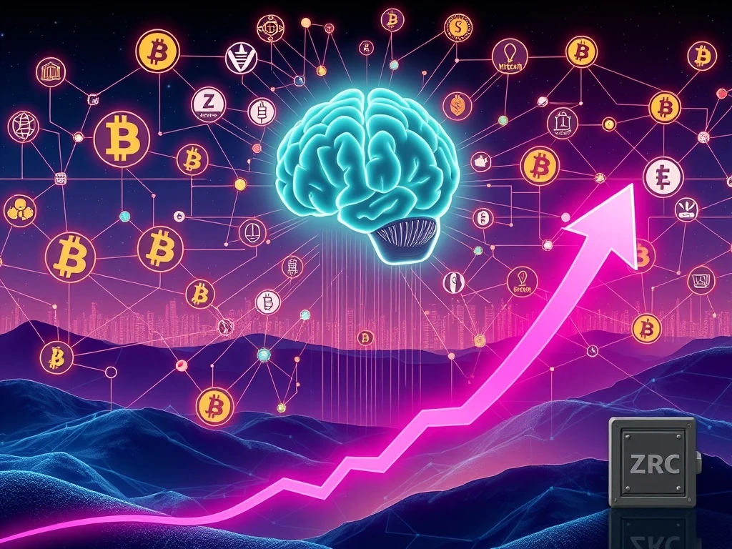 An AI-powered network demonstrating Zircuit AI Trading, connecting various blockchains and showing a significant ZRC surge.
